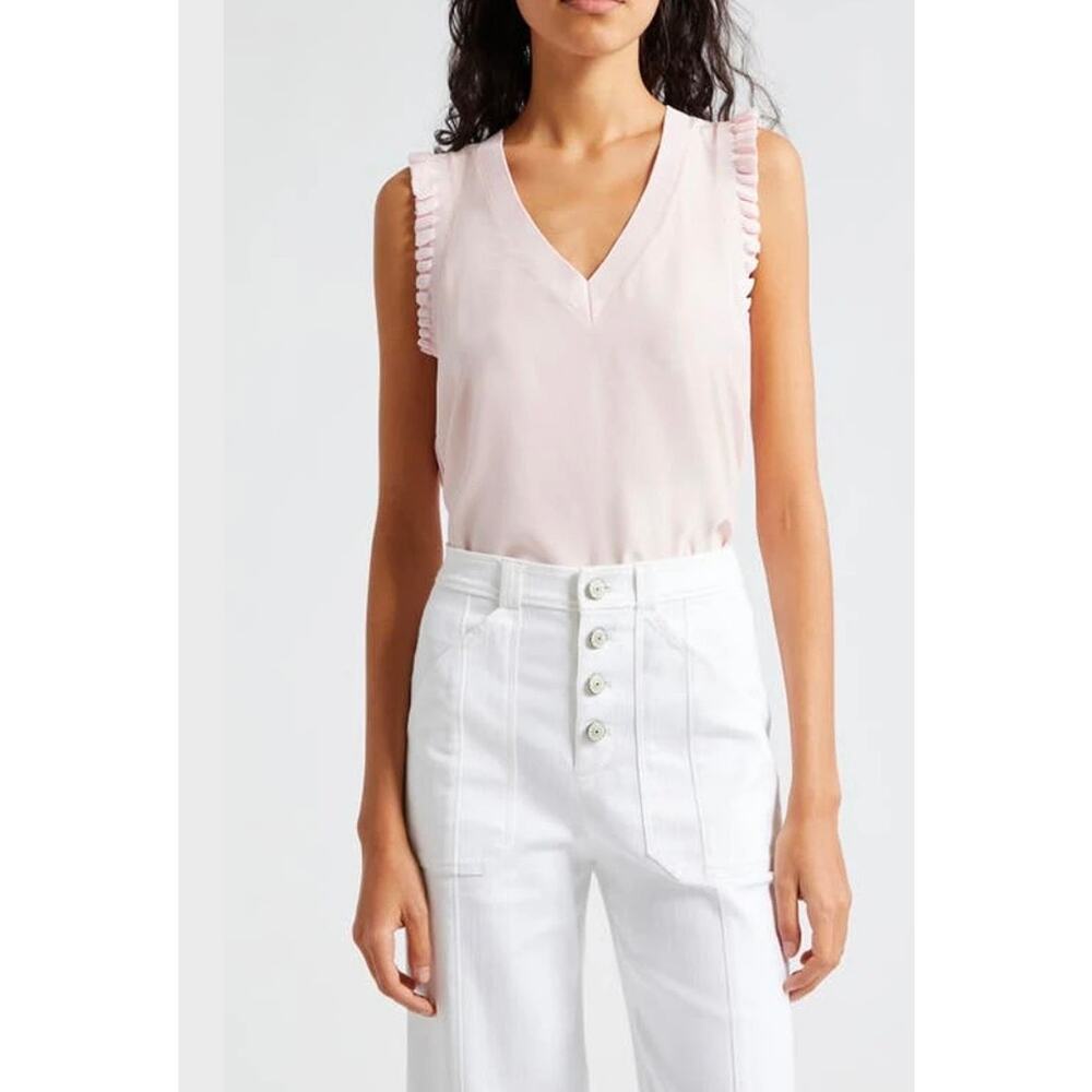 Cinq à Sept Lenore V-Neck Silk Blouse Icy Pink size XS $295.00 retail